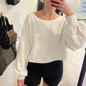 Pacsun Kendall + Kylie White Cropped Puff Sleeve Sweater